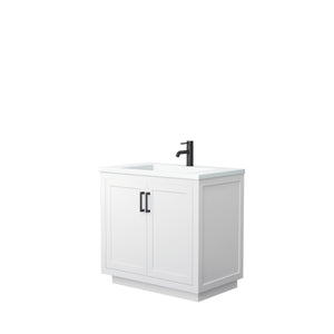 Wyndham Collection Vanity Wyndham Collection WCF292936SWBK1INTMXX Miranda 36 Inch Single Bathroom Vanity in White, 1.25 Inch Thick Matte White Solid Surface Countertop, Integrated Sink, Matte Black Trim