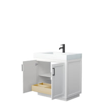 Load image into Gallery viewer, Wyndham Collection Vanity Wyndham Collection WCF292936SWBK4INTMXX Miranda 36 Inch Single Bathroom Vanity in White, 4 Inch Thick Matte White Solid Surface Countertop, Integrated Sink, Matte Black Trim