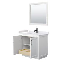 Load image into Gallery viewer, Wyndham Collection Vanity Wyndham Collection WCF292936SWBWCUNSM34 Miranda 36 Inch Single Bathroom Vanity in White, White Cultured Marble Countertop, Undermount Square Sink, Matte Black Trim, 34 Inch Mirror