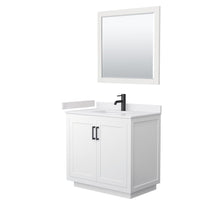 Load image into Gallery viewer, Wyndham Collection Vanity Wyndham Collection WCF292936SWBWCUNSM34 Miranda 36 Inch Single Bathroom Vanity in White, White Cultured Marble Countertop, Undermount Square Sink, Matte Black Trim, 34 Inch Mirror