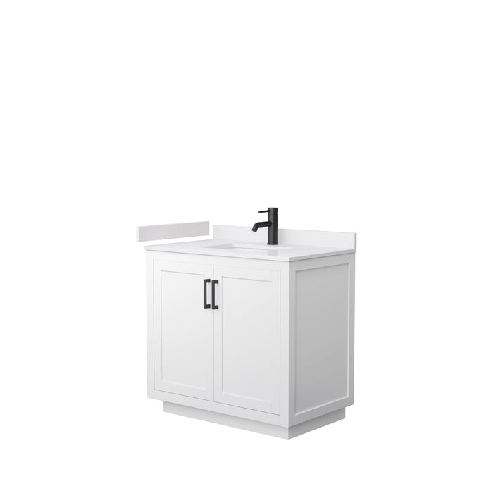 Wyndham Collection Vanity Wyndham Collection WCF292936SWBWCUNSMXX Miranda 36 Inch Single Bathroom Vanity in White, White Cultured Marble Countertop, Undermount Square Sink, Matte Black Trim