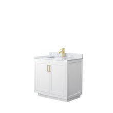 Load image into Gallery viewer, Wyndham Collection Vanity Wyndham Collection WCF292936SWGCMUNSMXX Miranda 36 Inch Single Bathroom Vanity in White, White Carrara Marble Countertop, Undermount Square Sink, Brushed Gold Trim