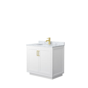 Wyndham Collection Vanity Wyndham Collection WCF292936SWGCMUNSMXX Miranda 36 Inch Single Bathroom Vanity in White, White Carrara Marble Countertop, Undermount Square Sink, Brushed Gold Trim