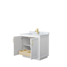 Load image into Gallery viewer, Wyndham Collection Vanity Wyndham Collection WCF292936SWGCMUNSMXX Miranda 36 Inch Single Bathroom Vanity in White, White Carrara Marble Countertop, Undermount Square Sink, Brushed Gold Trim