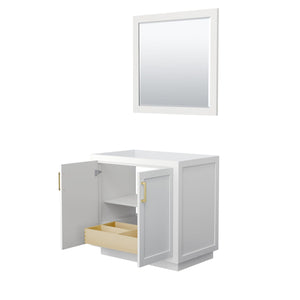 Wyndham Collection Vanity Wyndham Collection WCF292936SWGCXSXXM34 Miranda 36 Inch Single Bathroom Vanity in White, No Countertop, No Sink, Brushed Gold Trim, 34 Inch Mirror