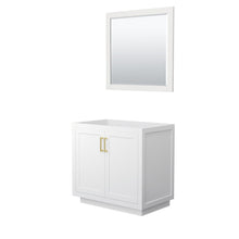 Load image into Gallery viewer, Wyndham Collection Vanity Wyndham Collection WCF292936SWGCXSXXM34 Miranda 36 Inch Single Bathroom Vanity in White, No Countertop, No Sink, Brushed Gold Trim, 34 Inch Mirror