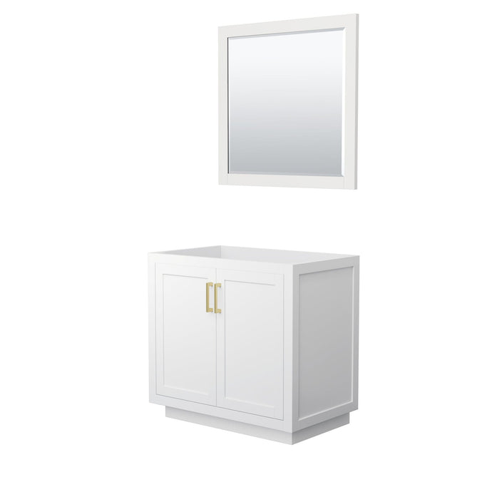 Wyndham Collection Vanity Wyndham Collection WCF292936SWGCXSXXM34 Miranda 36 Inch Single Bathroom Vanity in White, No Countertop, No Sink, Brushed Gold Trim, 34 Inch Mirror