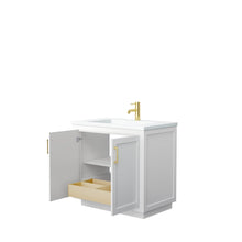 Load image into Gallery viewer, Wyndham Collection Vanity Wyndham Collection WCF292936SWGK1INTMXX Miranda 36 Inch Single Bathroom Vanity in White, 1.25 Inch Thick Matte White Solid Surface Countertop, Integrated Sink, Brushed Gold Trim