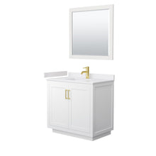Load image into Gallery viewer, Wyndham Collection Vanity Wyndham Collection WCF292936SWGWCUNSM34 Miranda 36 Inch Single Bathroom Vanity in White, White Cultured Marble Countertop, Undermount Square Sink, Brushed Gold Trim, 34 Inch Mirror