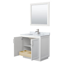 Load image into Gallery viewer, Wyndham Collection Vanity Wyndham Collection WCF292936SWHCMUNSM34 Miranda 36 Inch Single Bathroom Vanity in White, White Carrara Marble Countertop, Undermount Square Sink, Brushed Nickel Trim, 34 Inch Mirror