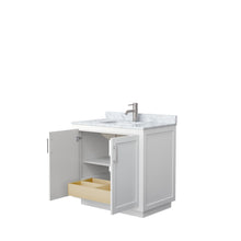 Load image into Gallery viewer, Wyndham Collection Vanity Wyndham Collection WCF292936SWHCMUNSMXX Miranda 36 Inch Single Bathroom Vanity in White, White Carrara Marble Countertop, Undermount Square Sink, Brushed Nickel Trim