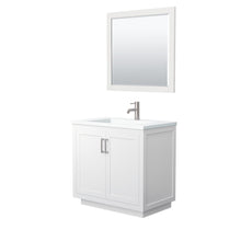 Load image into Gallery viewer, Wyndham Collection Vanity Wyndham Collection WCF292936SWHK1INTM34 Miranda 36 Inch Single Bathroom Vanity in White, 1.25 Inch Thick Matte White Solid Surface Countertop, Integrated Sink, Brushed Nickel Trim, 34 Inch Mirror