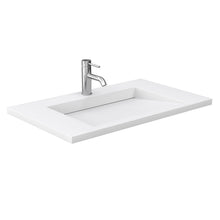 Load image into Gallery viewer, Wyndham Collection Vanity Wyndham Collection WCF292936SWHK1INTM34 Miranda 36 Inch Single Bathroom Vanity in White, 1.25 Inch Thick Matte White Solid Surface Countertop, Integrated Sink, Brushed Nickel Trim, 34 Inch Mirror