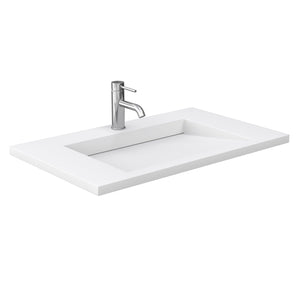 Wyndham Collection Vanity Wyndham Collection WCF292936SWHK1INTM34 Miranda 36 Inch Single Bathroom Vanity in White, 1.25 Inch Thick Matte White Solid Surface Countertop, Integrated Sink, Brushed Nickel Trim, 34 Inch Mirror