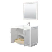 Load image into Gallery viewer, Wyndham Collection Vanity Wyndham Collection WCF292936SWHK1INTM34 Miranda 36 Inch Single Bathroom Vanity in White, 1.25 Inch Thick Matte White Solid Surface Countertop, Integrated Sink, Brushed Nickel Trim, 34 Inch Mirror