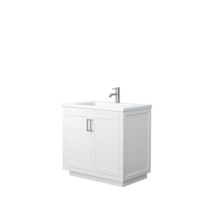 Wyndham Collection Vanity Wyndham Collection WCF292936SWHK1INTMXX Miranda 36 Inch Single Bathroom Vanity in White, 1.25 Inch Thick Matte White Solid Surface Countertop, Integrated Sink, Brushed Nickel Trim