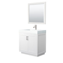 Load image into Gallery viewer, Wyndham Collection Vanity Wyndham Collection WCF292936SWHK4INTM34 Miranda 36 Inch Single Bathroom Vanity in White, 4 Inch Thick Matte White Solid Surface Countertop, Integrated Sink, Brushed Nickel Trim, 34 Inch Mirror