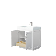 Load image into Gallery viewer, Wyndham Collection Vanity Wyndham Collection WCF292936SWHK4INTMXX Miranda 36 Inch Single Bathroom Vanity in White, 4 Inch Thick Matte White Solid Surface Countertop, Integrated Sink, Brushed Nickel Trim