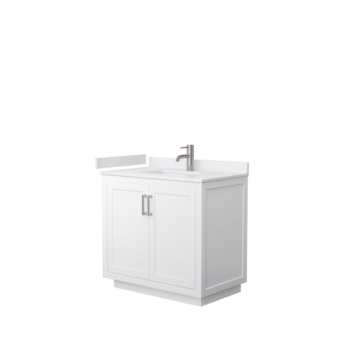 Wyndham Collection Vanity Wyndham Collection WCF292936SWHWCUNSMXX Miranda 36 Inch Single Bathroom Vanity in White, White Cultured Marble Countertop, Undermount Square Sink, Brushed Nickel Trim