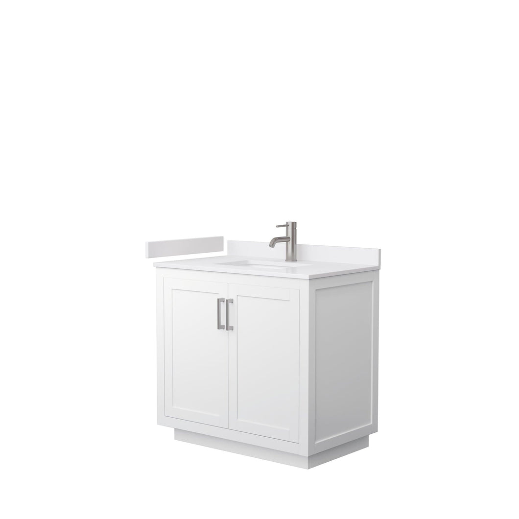 Wyndham Collection Vanity Wyndham Collection WCF292936SWHWCUNSMXX Miranda 36 Inch Single Bathroom Vanity in White, White Cultured Marble Countertop, Undermount Square Sink, Brushed Nickel Trim