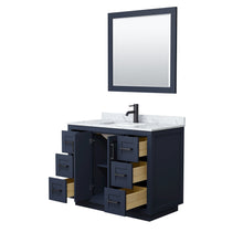 Load image into Gallery viewer, Wyndham Collection Vanity Wyndham Collection WCF292942SBBCMUNSM34 Miranda 42 Inch Single Bathroom Vanity in Dark Blue, White Carrara Marble Countertop, Undermount Square Sink, Matte Black Trim, 34 Inch Mirror