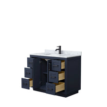 Load image into Gallery viewer, Wyndham Collection Vanity Wyndham Collection WCF292942SBBCMUNSMXX Miranda 42 Inch Single Bathroom Vanity in Dark Blue, White Carrara Marble Countertop, Undermount Square Sink, Matte Black Trim