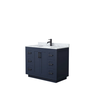 Wyndham Collection Vanity Wyndham Collection WCF292942SBBCMUNSMXX Miranda 42 Inch Single Bathroom Vanity in Dark Blue, White Carrara Marble Countertop, Undermount Square Sink, Matte Black Trim
