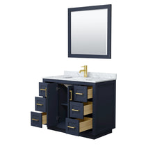 Load image into Gallery viewer, Wyndham Collection Vanity Wyndham Collection WCF292942SBLCMUNSM34 Miranda 42 Inch Single Bathroom Vanity in Dark Blue, White Carrara Marble Countertop, Undermount Square Sink, Brushed Gold Trim, 34 Inch Mirror