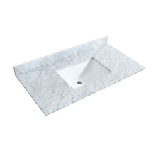Load image into Gallery viewer, Wyndham Collection Vanity Wyndham Collection WCF292942SBNCMUNSM34 Miranda 42 Inch Single Bathroom Vanity in Dark Blue, White Carrara Marble Countertop, Undermount Square Sink, Brushed Nickel Trim, 34 Inch Mirror