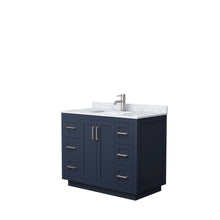 Load image into Gallery viewer, Wyndham Collection Vanity Wyndham Collection WCF292942SBNCMUNSMXX Miranda 42 Inch Single Bathroom Vanity in Dark Blue, White Carrara Marble Countertop, Undermount Square Sink, Brushed Nickel Trim