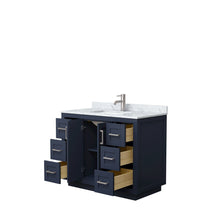 Load image into Gallery viewer, Wyndham Collection Vanity Wyndham Collection WCF292942SBNCMUNSMXX Miranda 42 Inch Single Bathroom Vanity in Dark Blue, White Carrara Marble Countertop, Undermount Square Sink, Brushed Nickel Trim