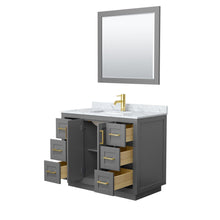 Load image into Gallery viewer, Wyndham Collection Vanity Wyndham Collection WCF292942SGGCMUNSM34 Miranda 42 Inch Single Bathroom Vanity in Dark Gray, White Carrara Marble Countertop, Undermount Square Sink, Brushed Gold Trim, 34 Inch Mirror