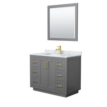Load image into Gallery viewer, Wyndham Collection Vanity Wyndham Collection WCF292942SGGCMUNSM34 Miranda 42 Inch Single Bathroom Vanity in Dark Gray, White Carrara Marble Countertop, Undermount Square Sink, Brushed Gold Trim, 34 Inch Mirror