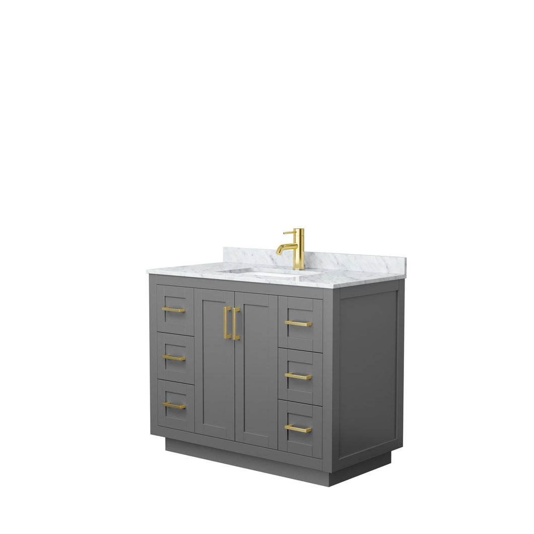 Wyndham Collection Vanity Wyndham Collection WCF292942SGGCMUNSMXX Miranda 42 Inch Single Bathroom Vanity in Dark Gray, White Carrara Marble Countertop, Undermount Square Sink, Brushed Gold Trim