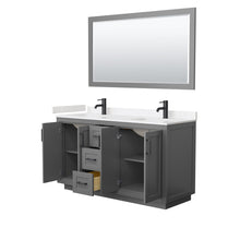 Load image into Gallery viewer, Wyndham Collection Vanity Wyndham Collection WCF292960DGBC2UNSM58 Miranda 60 Inch Double Bathroom Vanity in Dark Gray, Light-Vein Carrara Cultured Marble Countertop, Undermount Square Sinks, Matte Black Trim, 58 Inch Mirror