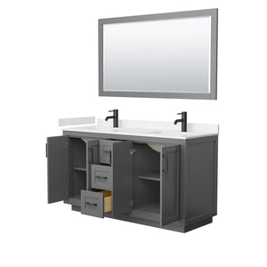 Wyndham Collection Vanity Wyndham Collection WCF292960DGBC2UNSM58 Miranda 60 Inch Double Bathroom Vanity in Dark Gray, Light-Vein Carrara Cultured Marble Countertop, Undermount Square Sinks, Matte Black Trim, 58 Inch Mirror