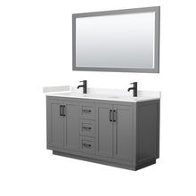 Load image into Gallery viewer, Wyndham Collection Vanity Wyndham Collection WCF292960DGBC2UNSM58 Miranda 60 Inch Double Bathroom Vanity in Dark Gray, Light-Vein Carrara Cultured Marble Countertop, Undermount Square Sinks, Matte Black Trim, 58 Inch Mirror