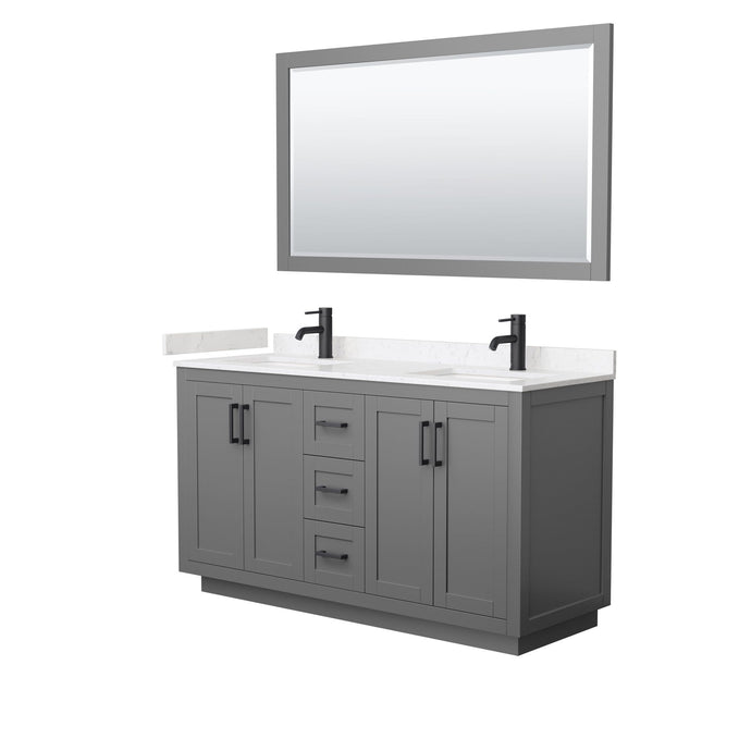 Wyndham Collection Vanity Wyndham Collection WCF292960DGBC2UNSM58 Miranda 60 Inch Double Bathroom Vanity in Dark Gray, Light-Vein Carrara Cultured Marble Countertop, Undermount Square Sinks, Matte Black Trim, 58 Inch Mirror