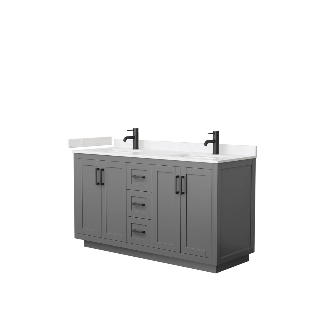 Wyndham Collection Vanity Wyndham Collection WCF292960DGBC2UNSMXX Miranda 60 Inch Double Bathroom Vanity in Dark Gray, Light-Vein Carrara Cultured Marble Countertop, Undermount Square Sinks, Matte Black Trim