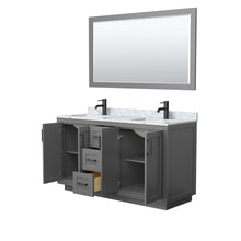 Load image into Gallery viewer, Wyndham Collection Vanity Wyndham Collection WCF292960DGBCMUNSM58 Miranda 60 Inch Double Bathroom Vanity in Dark Gray, White Carrara Marble Countertop, Undermount Square Sinks, Matte Black Trim, 58 Inch Mirror