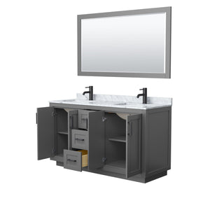 Wyndham Collection Vanity Wyndham Collection WCF292960DGBCMUNSM58 Miranda 60 Inch Double Bathroom Vanity in Dark Gray, White Carrara Marble Countertop, Undermount Square Sinks, Matte Black Trim, 58 Inch Mirror