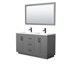 Load image into Gallery viewer, Wyndham Collection Vanity Wyndham Collection WCF292960DGBK1INTM58 Miranda 60 Inch Double Bathroom Vanity in Dark Gray, 1.25 Inch Thick Matte White Solid Surface Countertop, Integrated Sinks, Matte Black Trim, 58 Inch Mirror