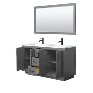 Wyndham Collection Vanity Wyndham Collection WCF292960DGBK1INTM58 Miranda 60 Inch Double Bathroom Vanity in Dark Gray, 1.25 Inch Thick Matte White Solid Surface Countertop, Integrated Sinks, Matte Black Trim, 58 Inch Mirror