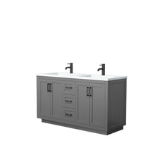 Load image into Gallery viewer, Wyndham Collection Vanity Wyndham Collection WCF292960DGBK1INTMXX Miranda 60 Inch Double Bathroom Vanity in Dark Gray, 1.25 Inch Thick Matte White Solid Surface Countertop, Integrated Sinks, Matte Black Trim