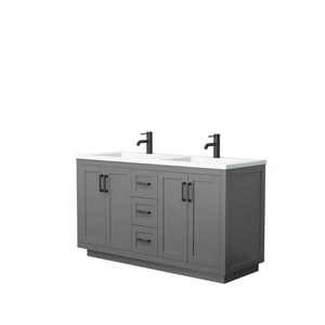 Wyndham Collection Vanity Wyndham Collection WCF292960DGBK1INTMXX Miranda 60 Inch Double Bathroom Vanity in Dark Gray, 1.25 Inch Thick Matte White Solid Surface Countertop, Integrated Sinks, Matte Black Trim