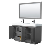 Load image into Gallery viewer, Wyndham Collection Vanity Wyndham Collection WCF292960DGBK4INTM58 Miranda 60 Inch Double Bathroom Vanity in Dark Gray, 4 Inch Thick Matte White Solid Surface Countertop, Integrated Sinks, Matte Black Trim, 58 Inch Mirror