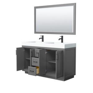 Wyndham Collection Vanity Wyndham Collection WCF292960DGBK4INTM58 Miranda 60 Inch Double Bathroom Vanity in Dark Gray, 4 Inch Thick Matte White Solid Surface Countertop, Integrated Sinks, Matte Black Trim, 58 Inch Mirror