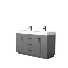 Load image into Gallery viewer, Wyndham Collection Vanity Wyndham Collection WCF292960DGBK4INTMXX Miranda 60 Inch Double Bathroom Vanity in Dark Gray, 4 Inch Thick Matte White Solid Surface Countertop, Integrated Sinks, Matte Black Trim