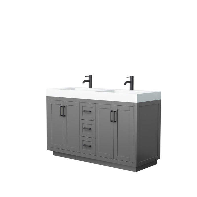 Wyndham Collection Vanity Wyndham Collection WCF292960DGBK4INTMXX Miranda 60 Inch Double Bathroom Vanity in Dark Gray, 4 Inch Thick Matte White Solid Surface Countertop, Integrated Sinks, Matte Black Trim