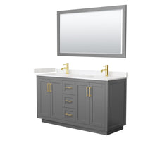 Load image into Gallery viewer, Wyndham Collection Vanity Wyndham Collection WCF292960DGGC2UNSM58 Miranda 60 Inch Double Bathroom Vanity in Dark Gray, Light-Vein Carrara Cultured Marble Countertop, Undermount Square Sinks, Brushed Gold Trim, 58 Inch Mirror